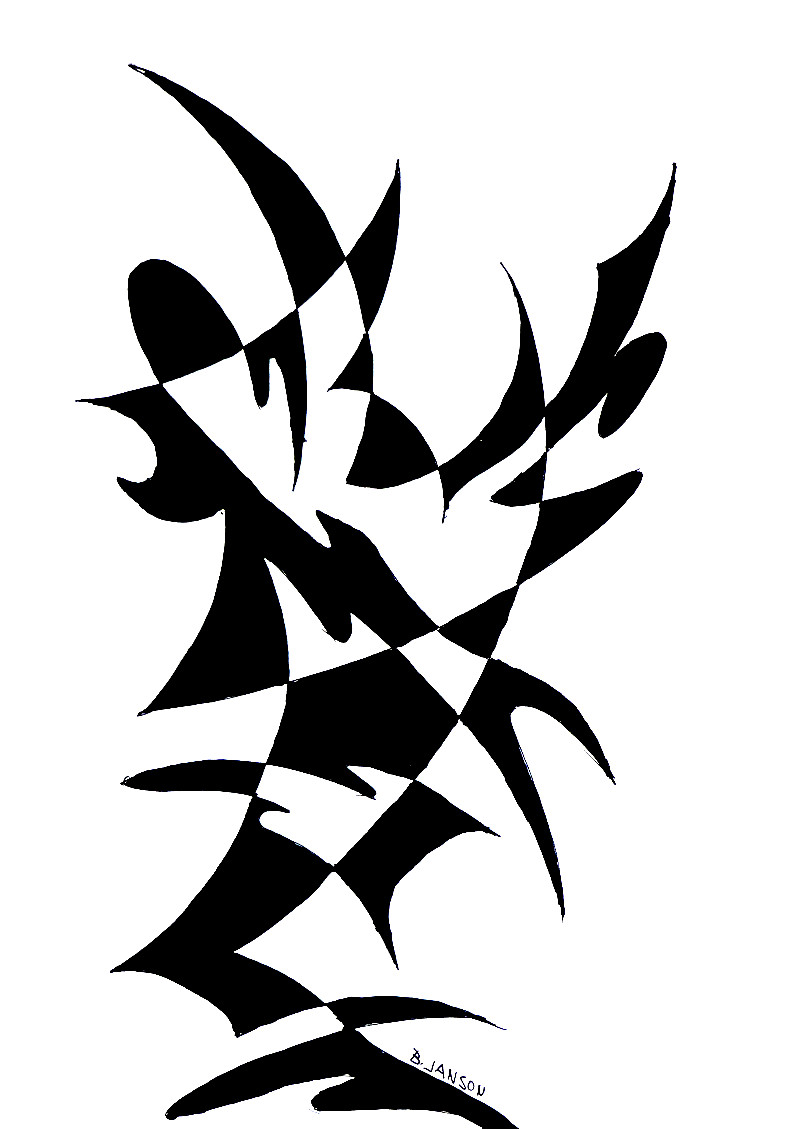 dessin à l'encre de chine représentant une anamorphose