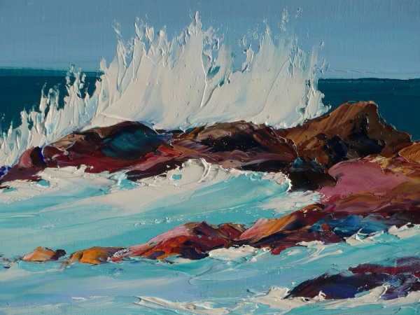 cette vue agrandie du tableau sur la mer aux iles canaries montre les effets de relief obtenus avec la peinture au couteau