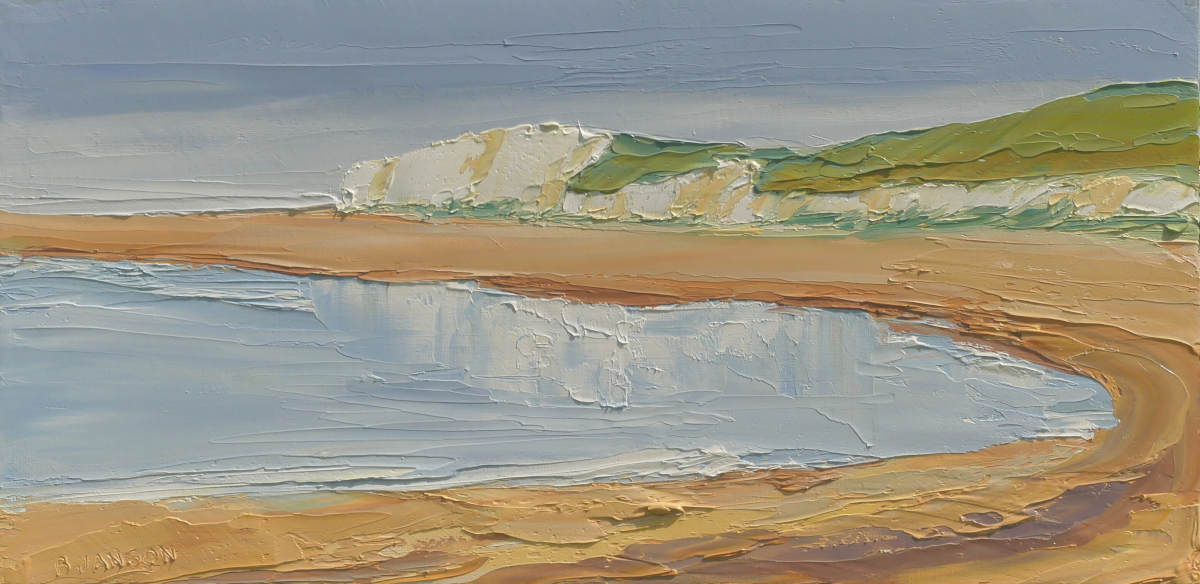 peinture au couteau ; les falaises blanches du cap blanc nez à marée basse
