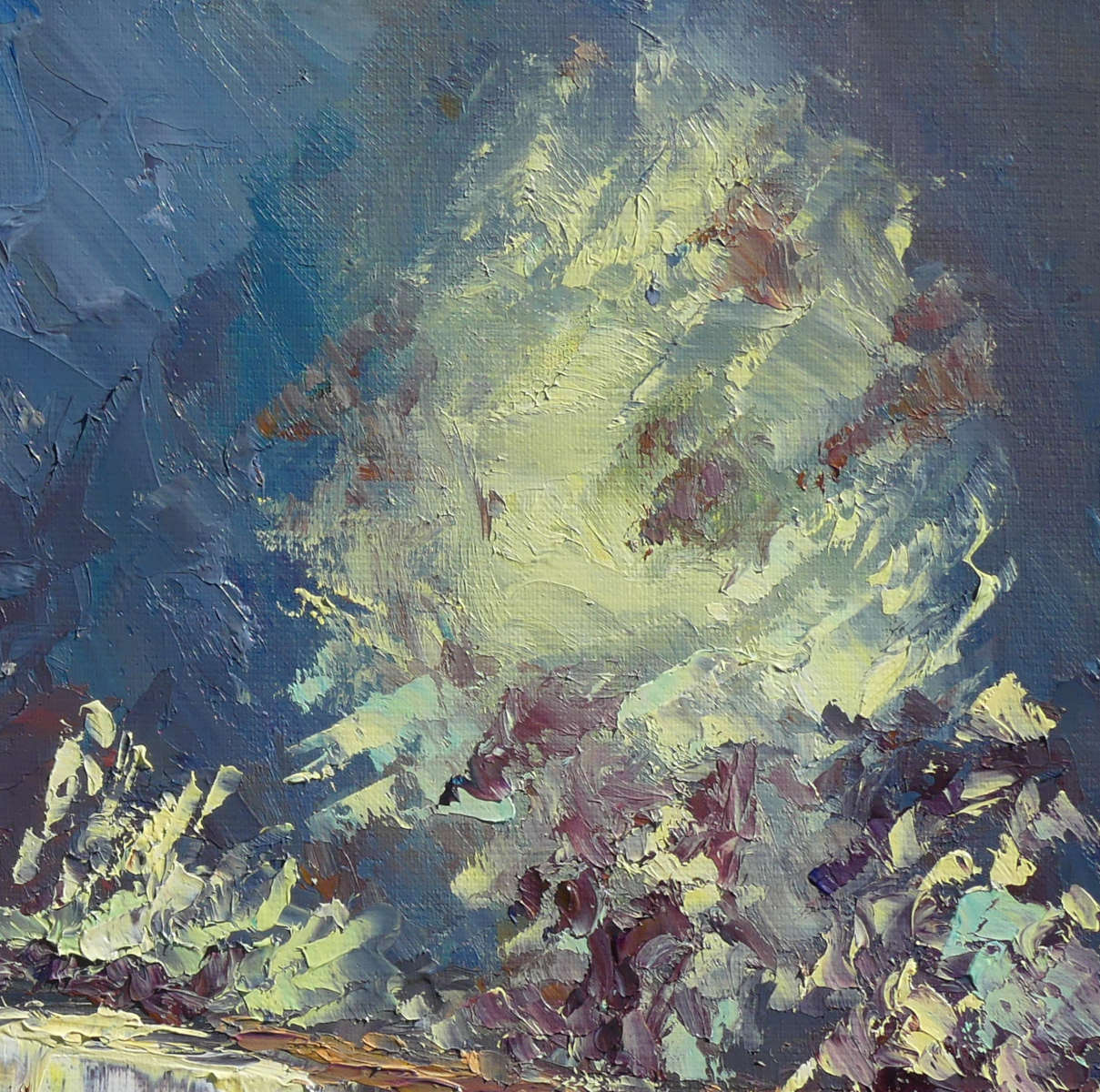 un autre détail du tableau avec la mise en évidence des effets de matière que donne le couteau à peindre