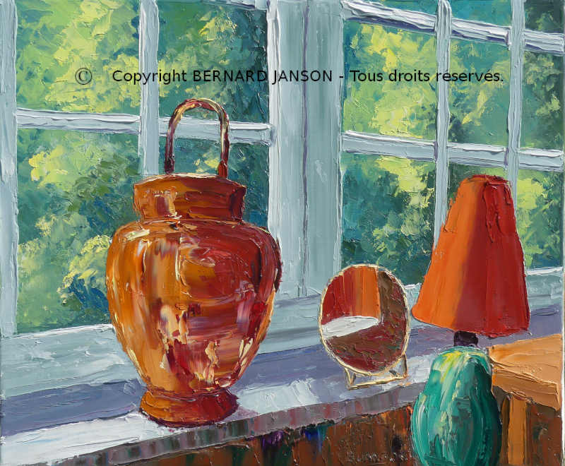 peinture moderne de nature morte avec des objets de la boutique d'un brocanteur