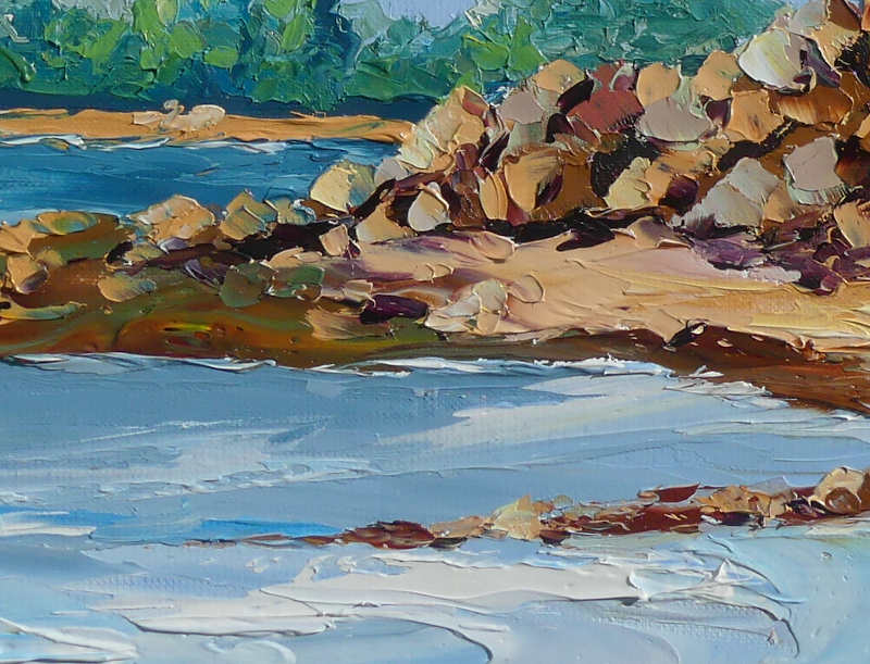 une vue détaillée du tableau de l'ile d'Arz' où l'on peut mieux voir les effets de ma technique de peinture au couteau