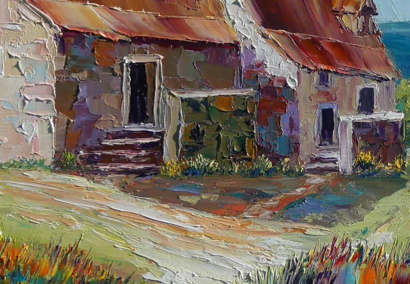 un détail du tableau pour montrer les effets de matière obtenus avecle couteau à peindre