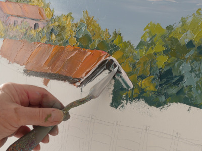 image montrant l'effet de l'inclinaison du couteau à peindre sur la toile
