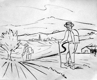 dessin préparatoire au crayon pour la réalisation d'un tableau de peinture
